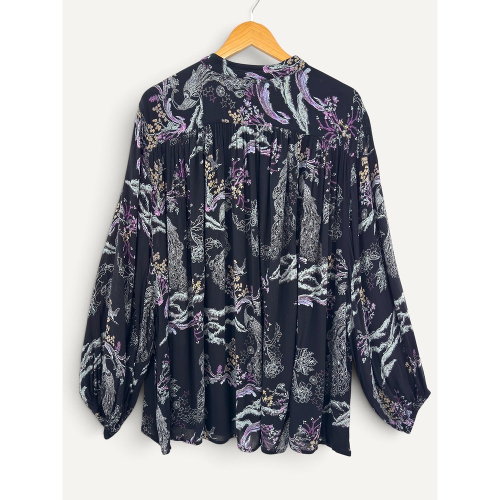 Free People Tunic Black Metallic Blooms Printed Dolman Top Boho Whimsigoth Indie - Picture 4 of 13